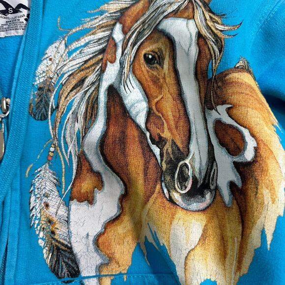 Y2k ESY SURF blue zip up horse hoodie - Picture 4 of 6